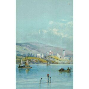 Vintage Calendar Print "Lakeside"  Soft Blue Tints 6x9